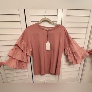 English Factory | Blush Ruffled Sleeve Top